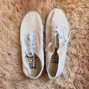 White Canvas Lace-Up Sneakers